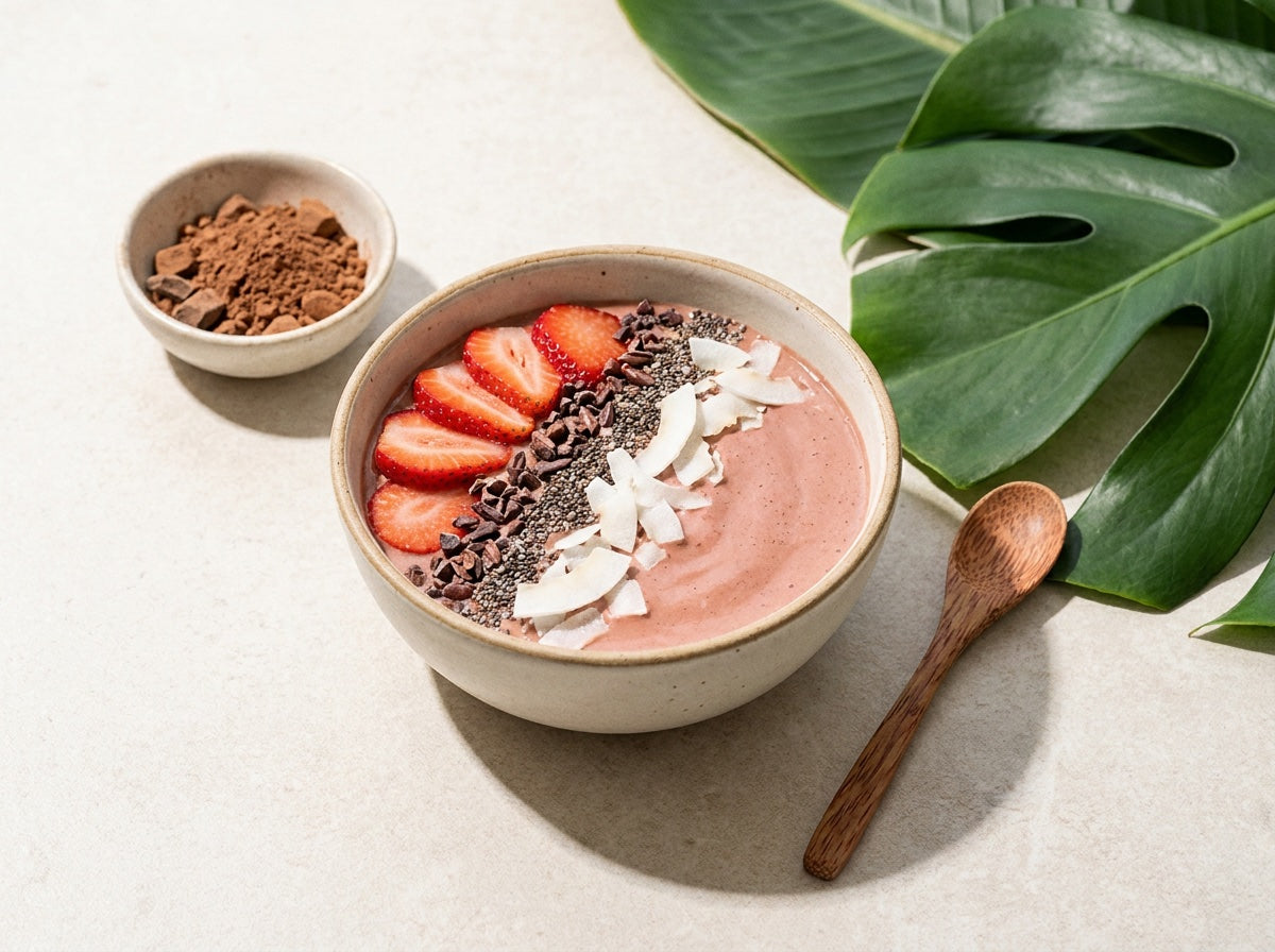 Sugar-Free Cacao Strawberry Smoothie Bowl (Thick, Bright, No Added Sugar)