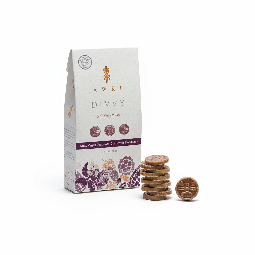 DIVVY WHITE VEGAN CHOCOLATE COINS WITH BLACKBERRY | 12-Pack (100g Each)