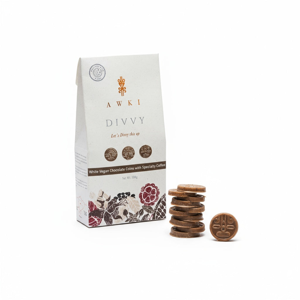 DIVVY WHITE VEGAN CHOCOLATE COINS WITH COFFEE | 24-Pack (100g Each)