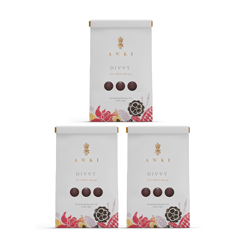 DIVVY Dark Chocolate Coins 75 % Big (3 packs)