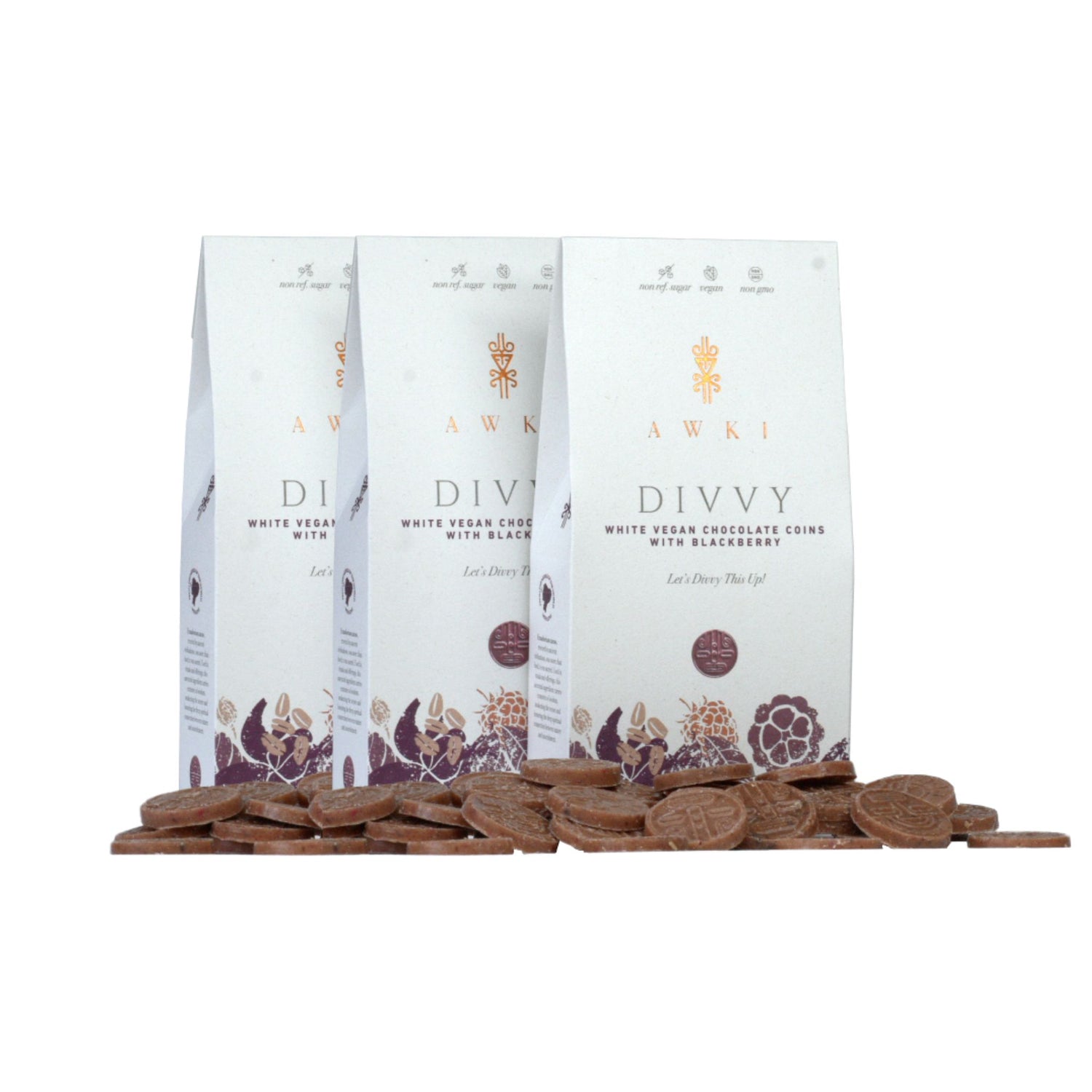DIVVY White Vegan Chocolate Coins with Blackberry (3 packs 100g each pack)