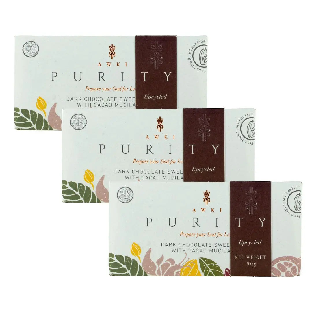 Awki Purity Bar three-pack made with upcycled cacao and cacao mucilage