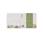 Front view of Awki Trilogy Bar packaging with green label and Andean-inspired cacao illustrations, 50g gourmet artisanal chocolate
